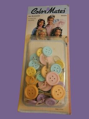 Vtg COLOR MATES 1980s Pastel Button Ponytail Holders - 12 Pack